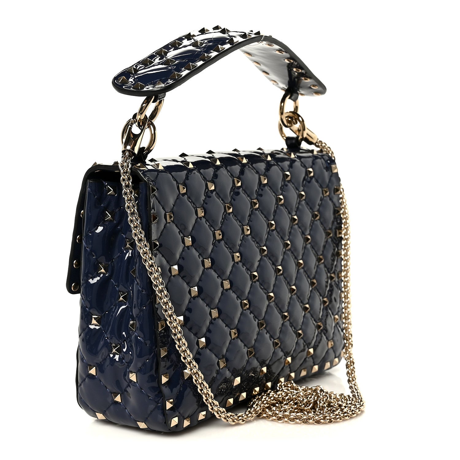 Valentino Garavani Patent Medium Rockstud Spike Shoulder Bag Pure