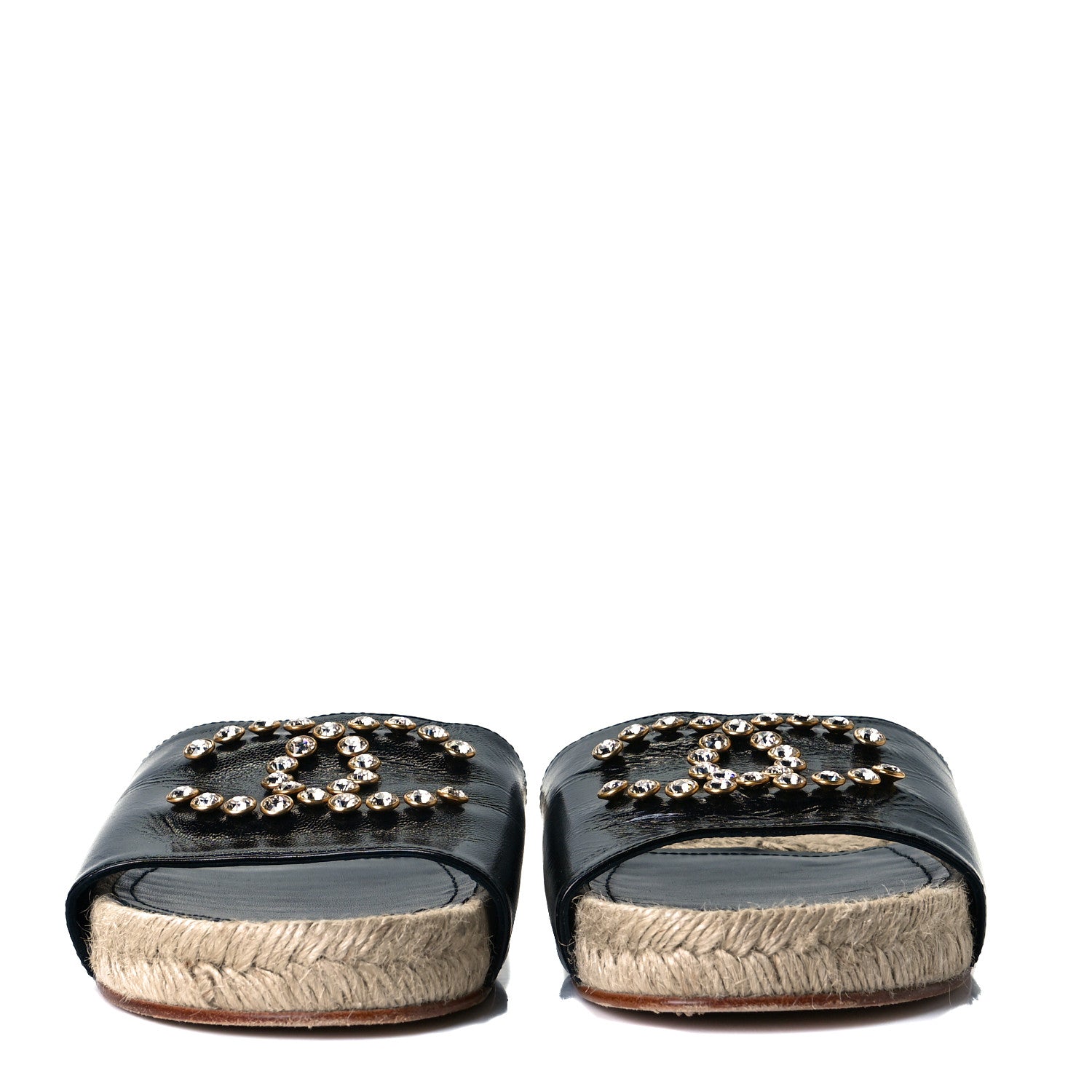Chanel Patent Calfskin Crystal CC Espadrille Slip On Sandals 40 Black 3 of 9