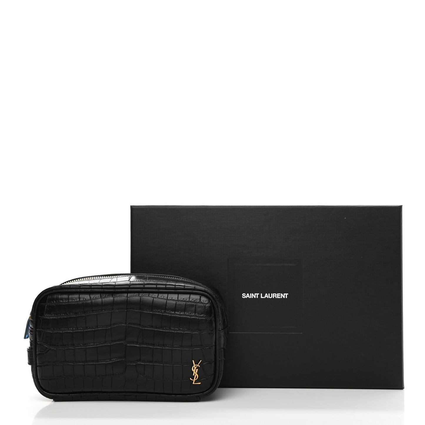 Calfskin Crocodile Embossed Cosmetic Case Black
