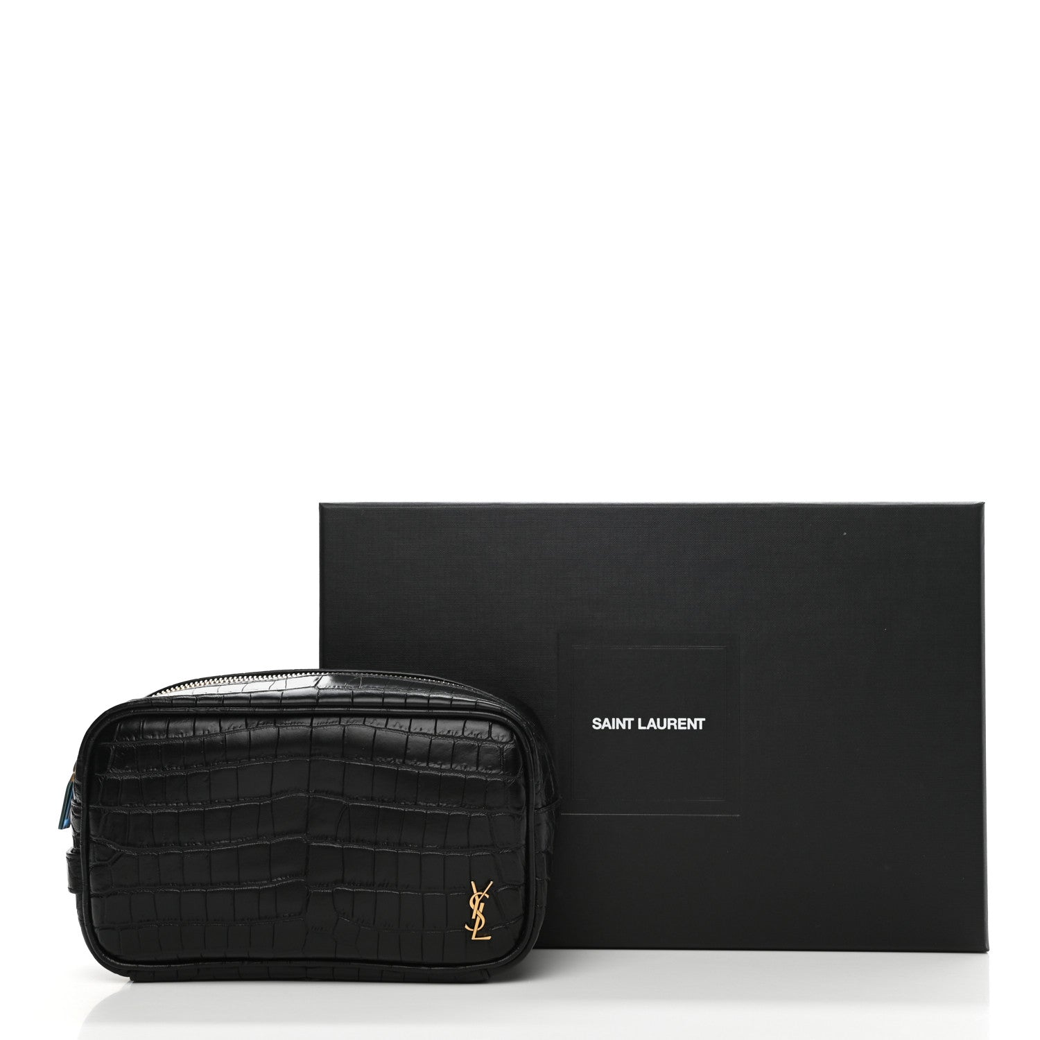 Saint Laurent Calfskin Crocodile Embossed Cosmetic Case Black 9 of 9