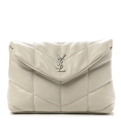Saint Laurent Lambskin Monogram Loulou Puffer Pouch Clutch Crema Soft 3 of 10