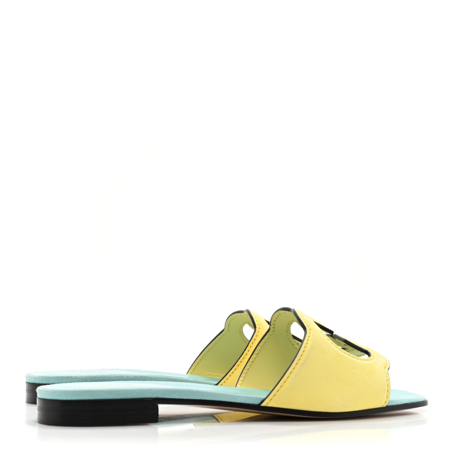 Gucci Kid Scamosciato Interlocking G Cut Out Slide Sandals 38.5 Banana 4 of 13