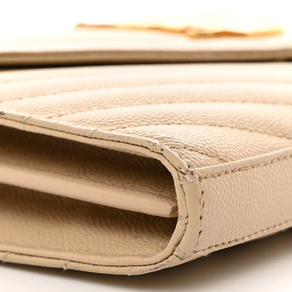 Saint Laurent Grain De Poudre Matelasse Chevron Monogram Chain Wallet Deep Beige 9 of 11