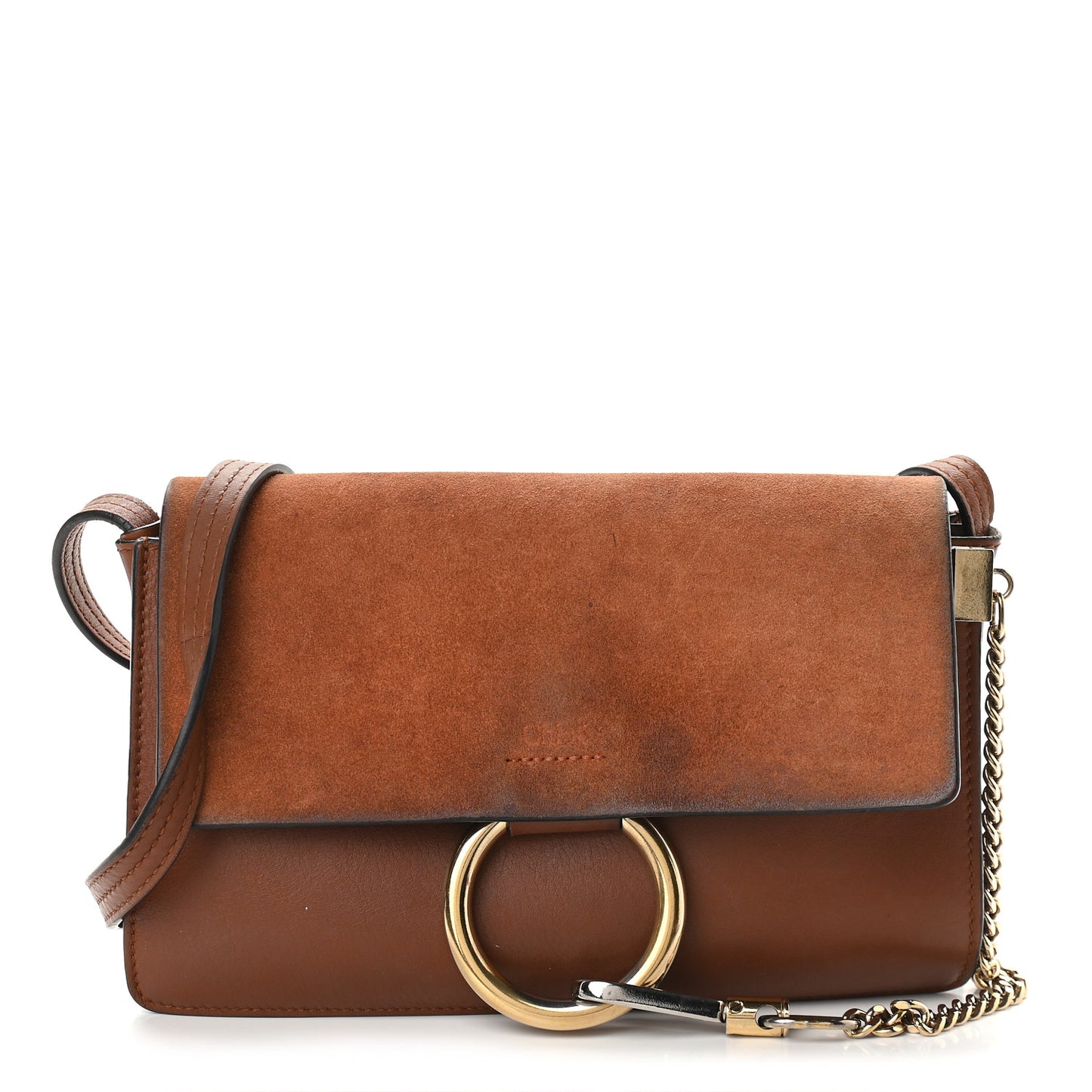 Suede Calfskin Small Faye Shoulder Bag Tobacco