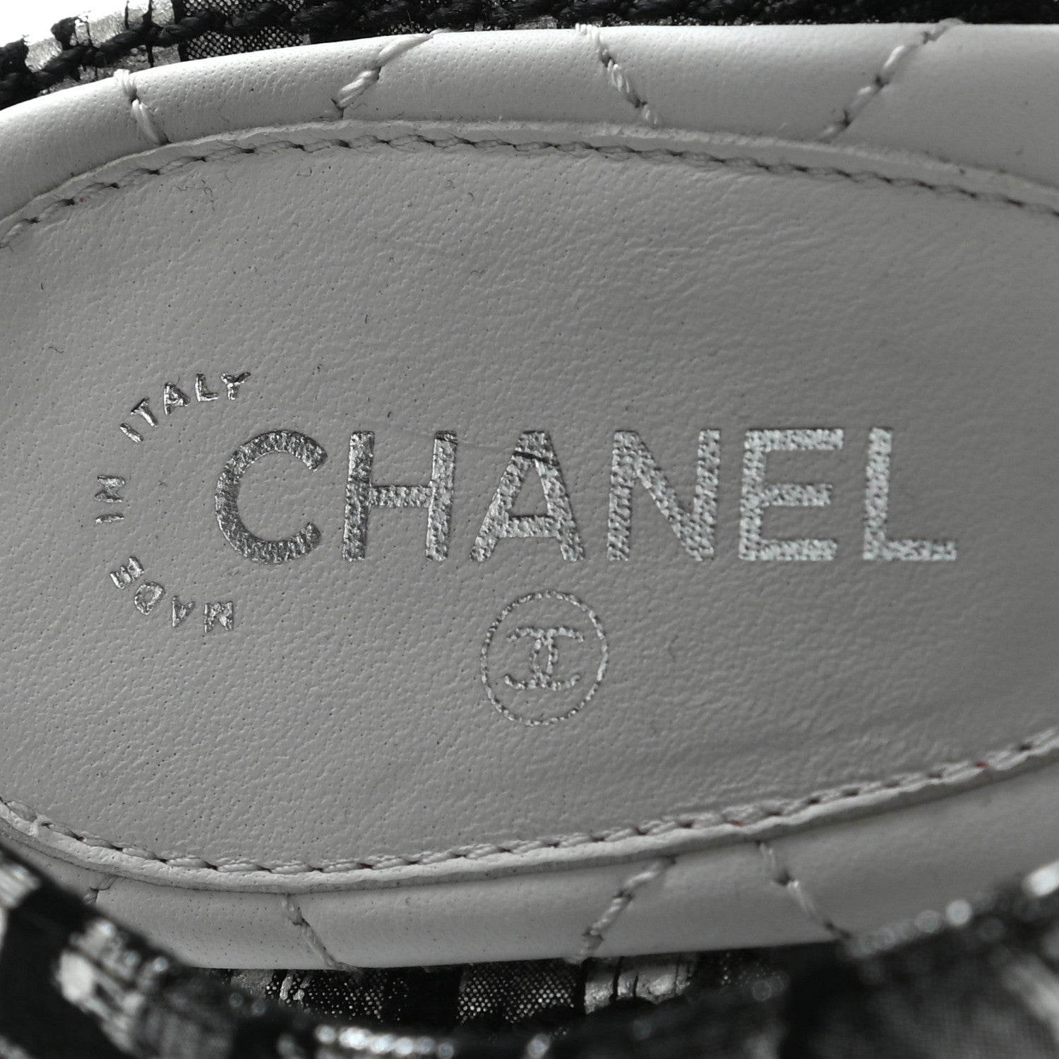 Chanel Laminated Suede Goatskin CC Thong Sandals 38.5 Black Silver 11 of 12