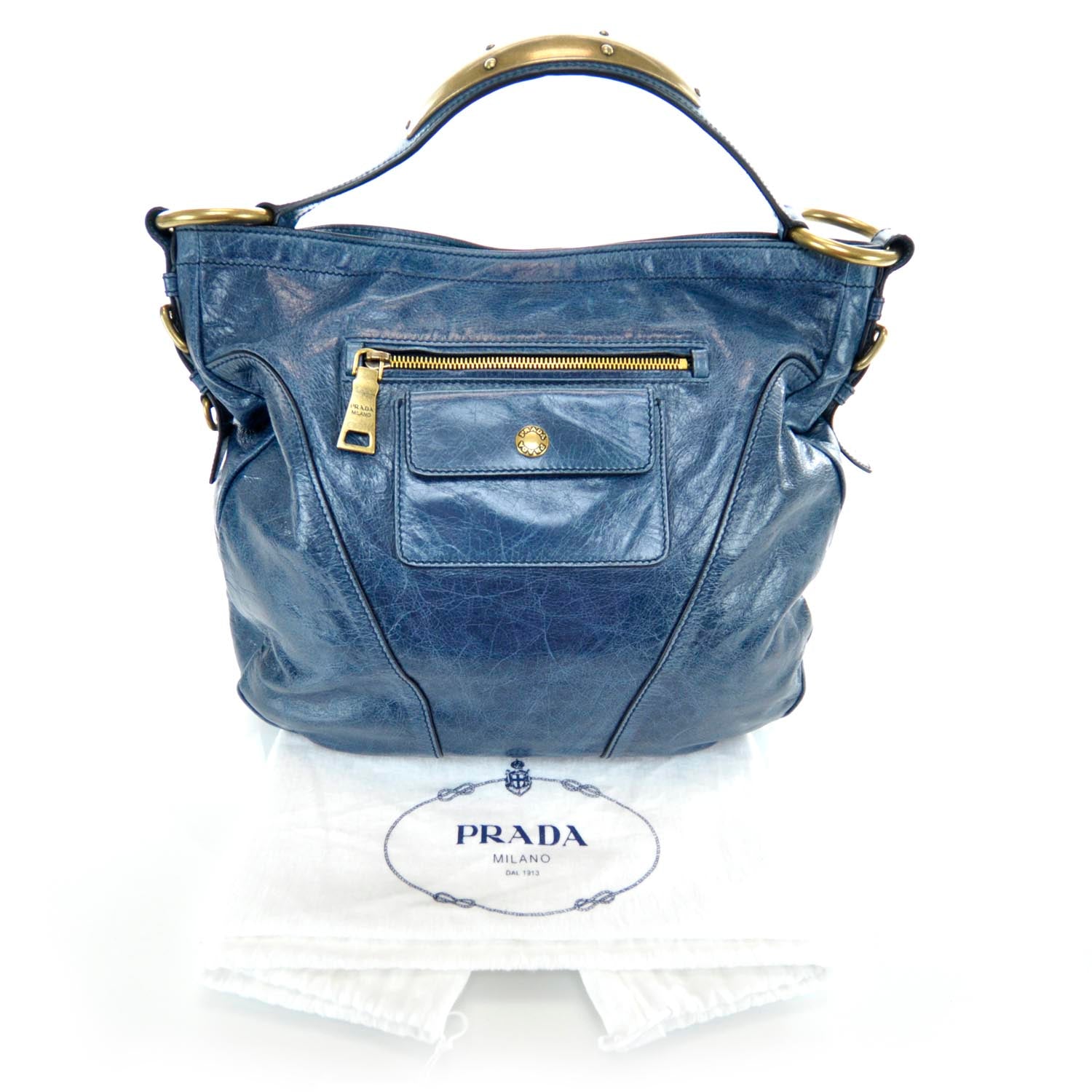 Prada Vitello Shine Hobo Denim 3 of 14