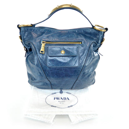 Prada Vitello Shine Hobo Denim 3 of 14