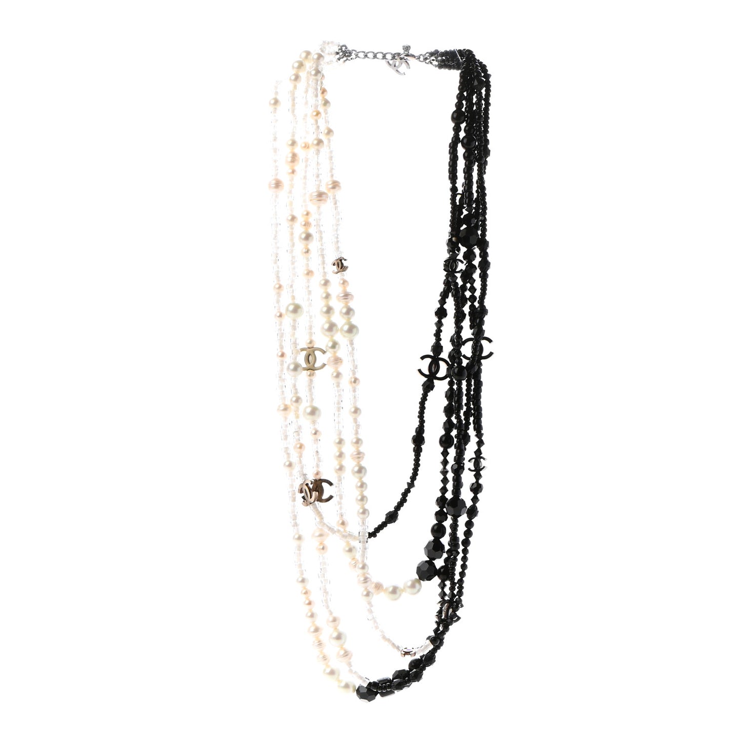 Pearl Bead Multi Strand CC Necklace Black White