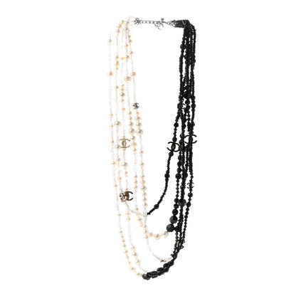 Chanel Pearl Bead Multi Strand CC Necklace Black White 3 of 5