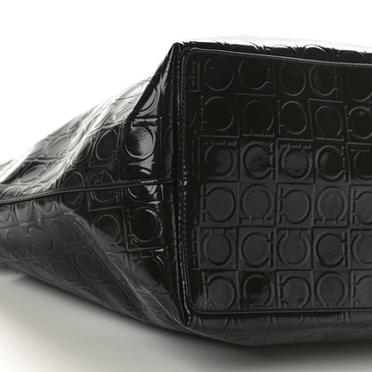 Salvatore Ferragamo Patent Gancini Embossed Tote Black 8 of 9