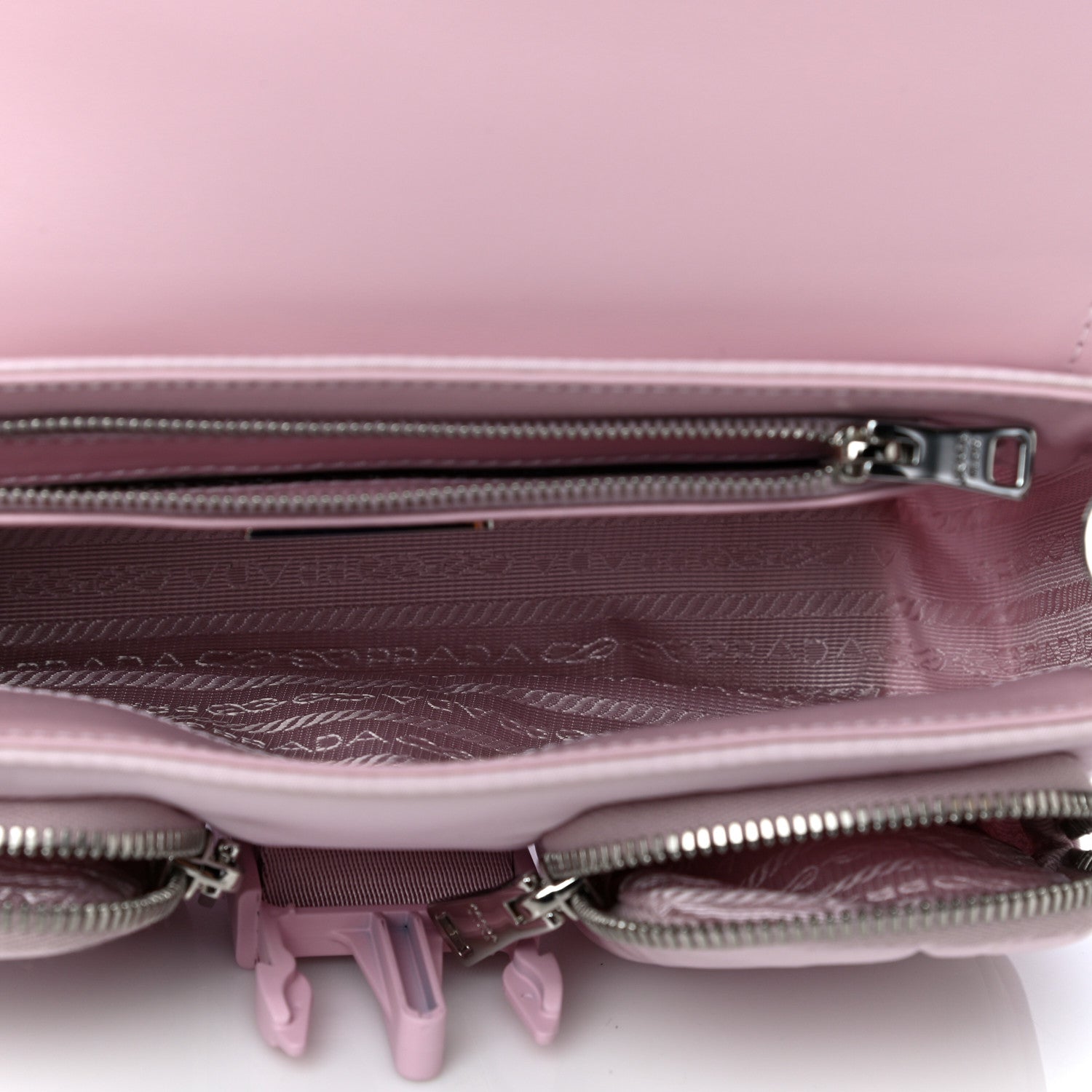 Prada Re-Nylon Spazzolato Double Pocket Buckle Shoulder Bag Alabastro 7 of 10