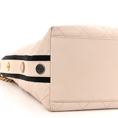 Chanel Calfskin Stitched Large Button Up Hobo Ivory Black 9 of 13