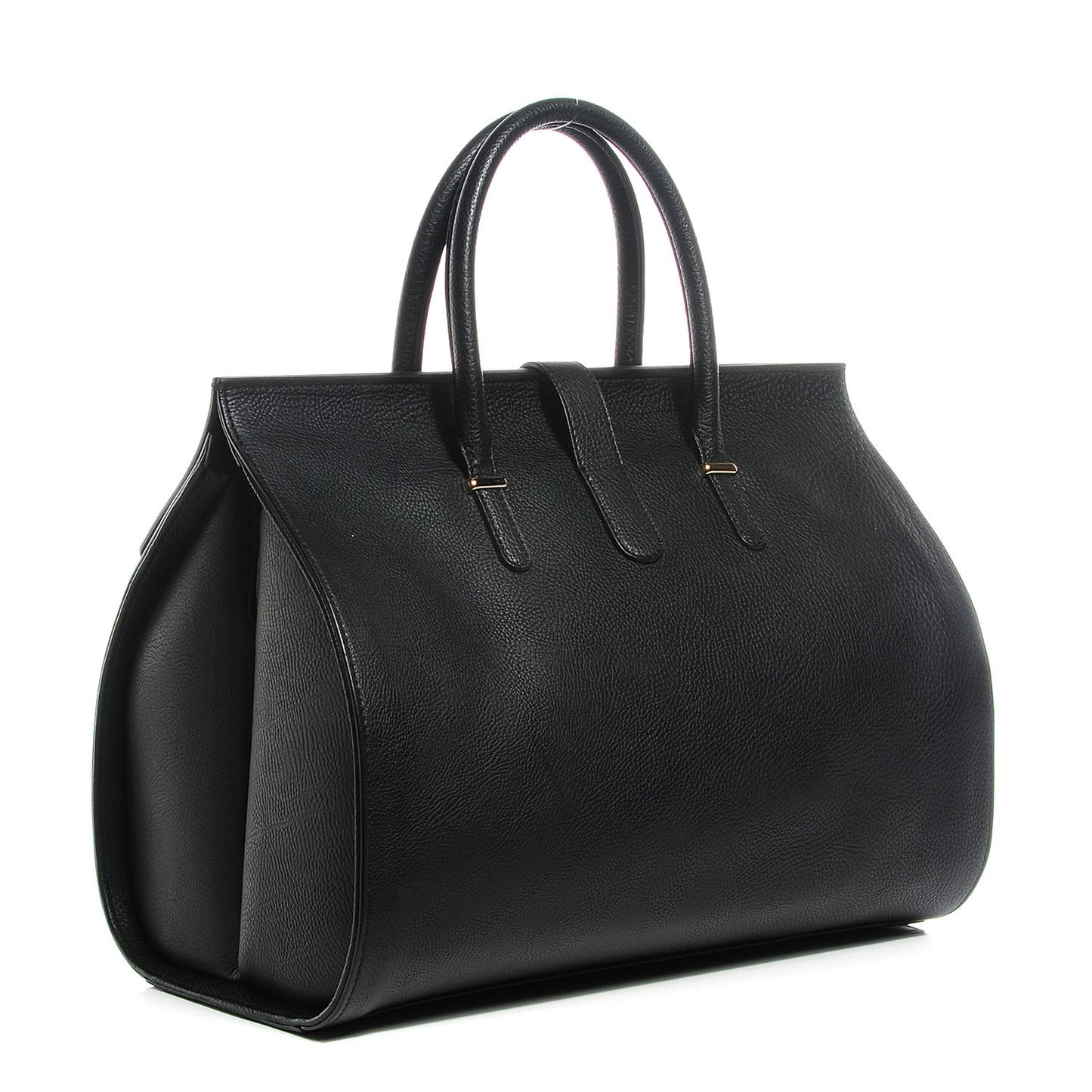 Grained Calfskin M Tube Round Tote Black
