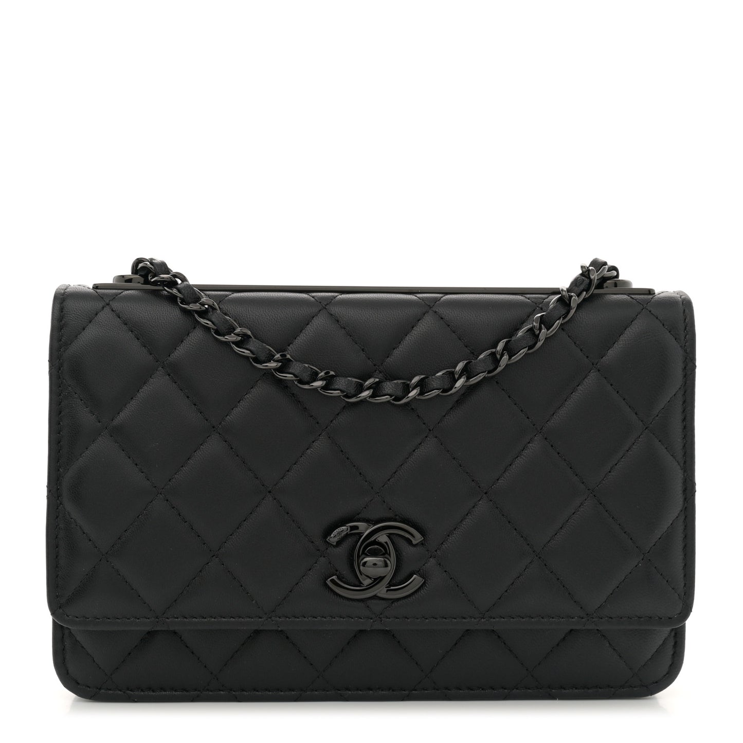 Lambskin Quilted Trendy CC Wallet On Chain WOC So Black