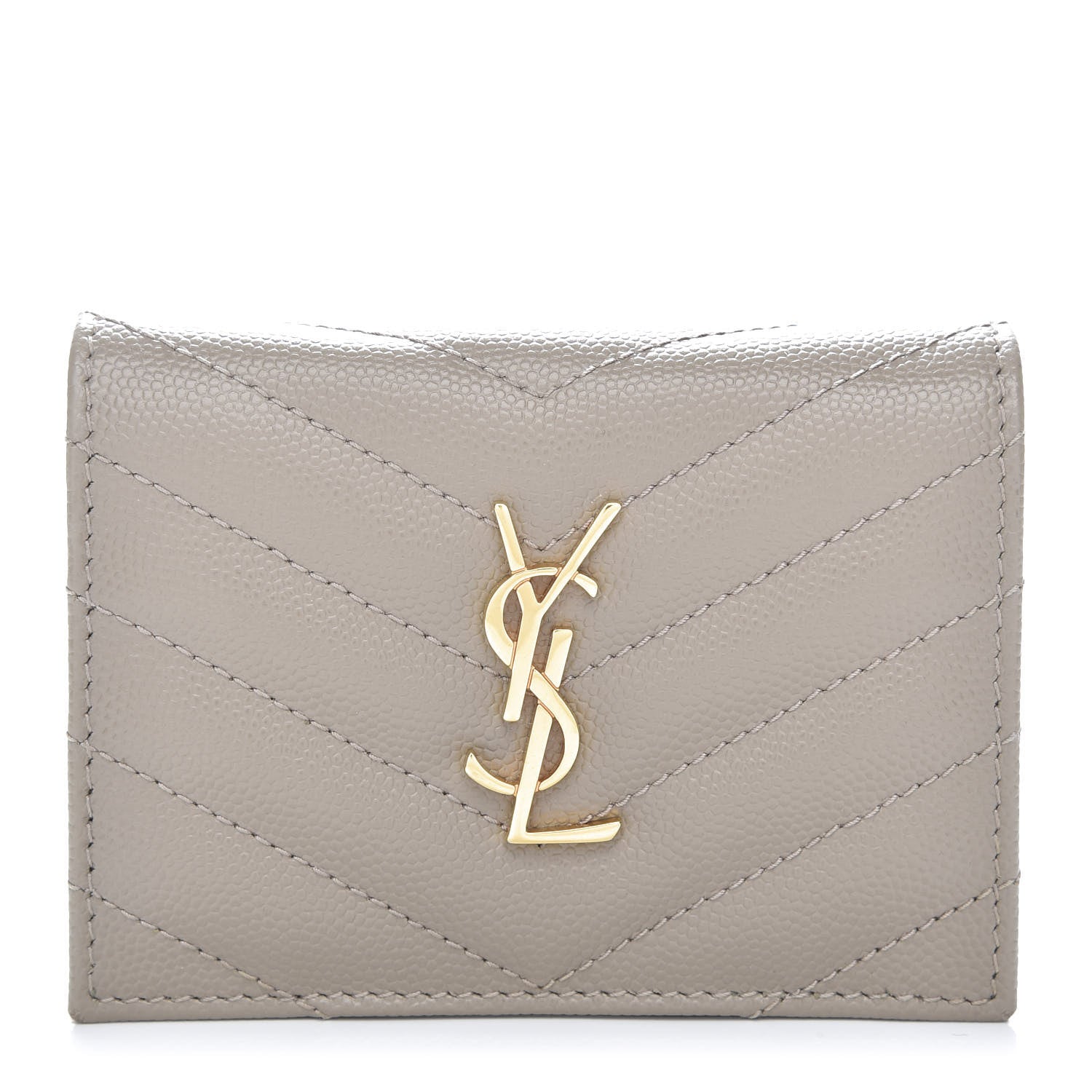 Saint Laurent Grain De Poudre Matelasse Chevron Cassandre Card Case Fog 1 of 10