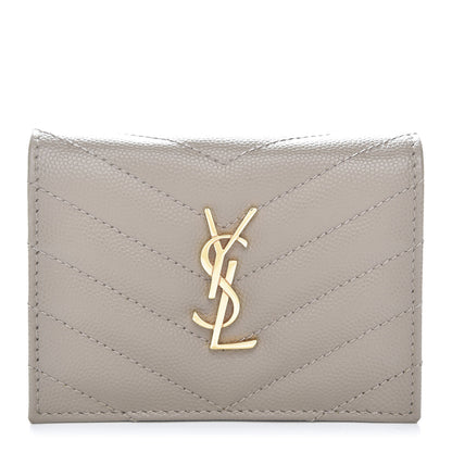 Saint Laurent Grain De Poudre Matelasse Chevron Cassandre Card Case Fog 1 of 10
