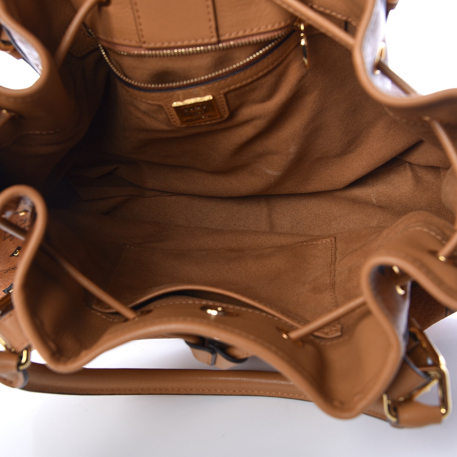 MCM Visetos Studded Small Drawstring Shopper Cognac 6 of 16