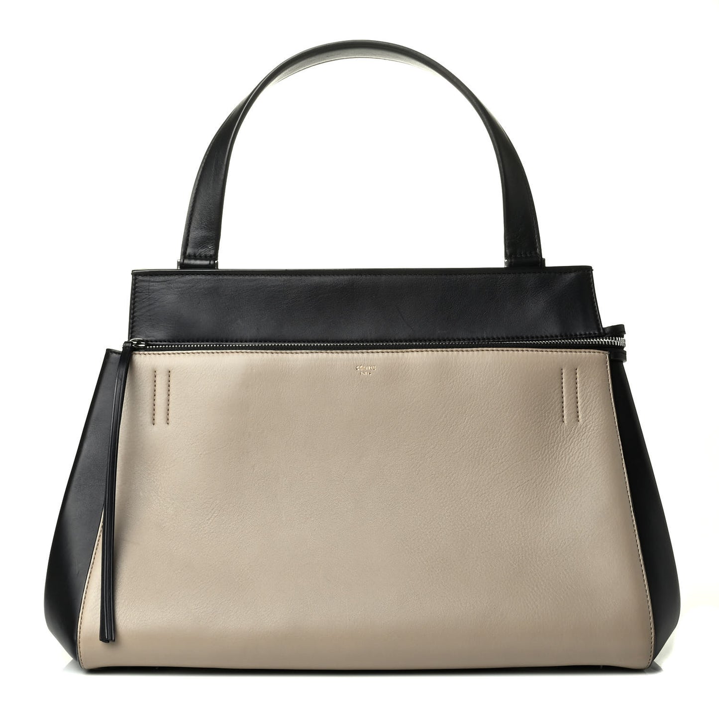 Supple Calfskin Large Bi-Color Edge Shoulder Bag Beige