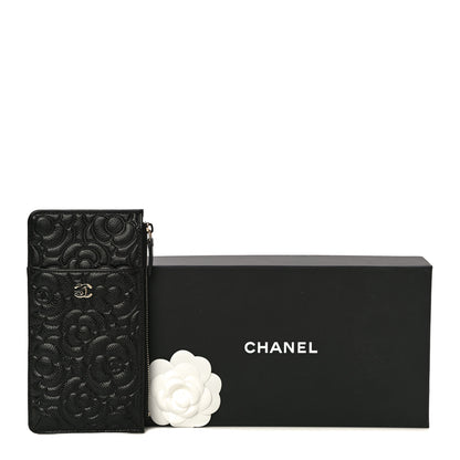 Chanel Caviar Camellia Embossed Classic Flat Wallet Pouch Black 11 of 11