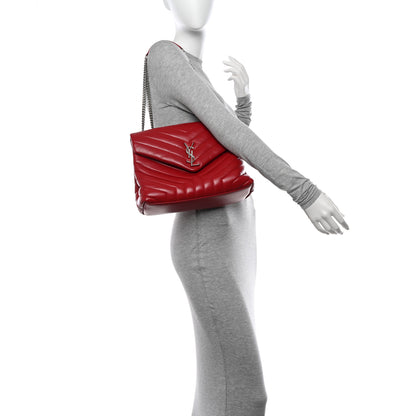 Saint Laurent Calfskin Y Quilted Monogram Medium Loulou Chain Satchel Rouge Eros 3 of 16
