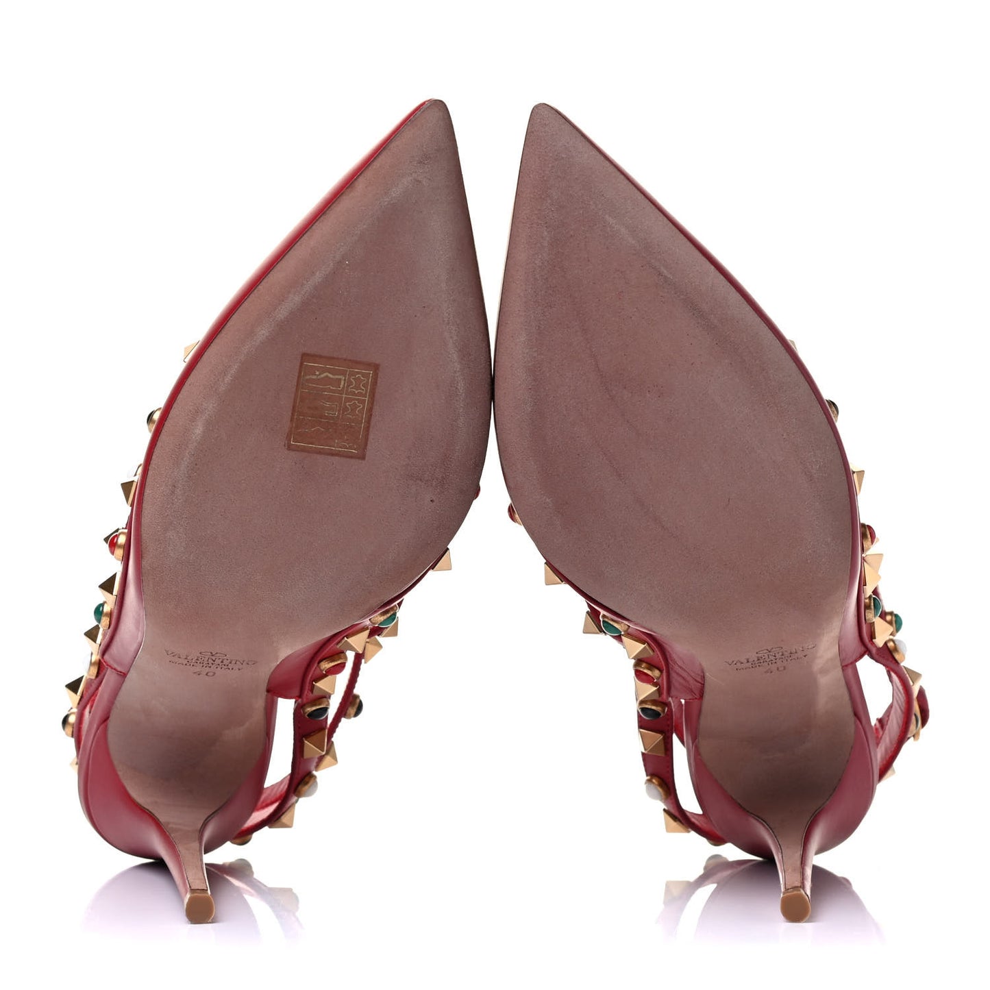 Calfskin Rockstud Rolling Ankle Strap 100mm Pumps 40 Rosso Valentino