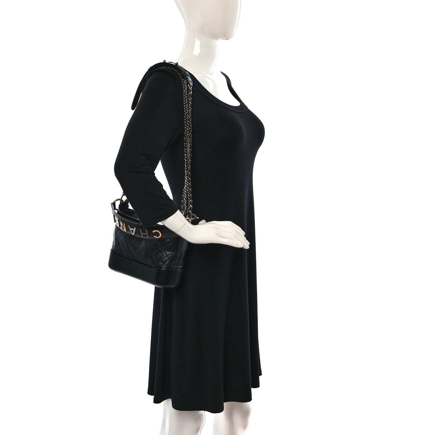 Chanel Aged Calfskin Quilted Small Gabrielle Logo Hobo Black 2 of 11