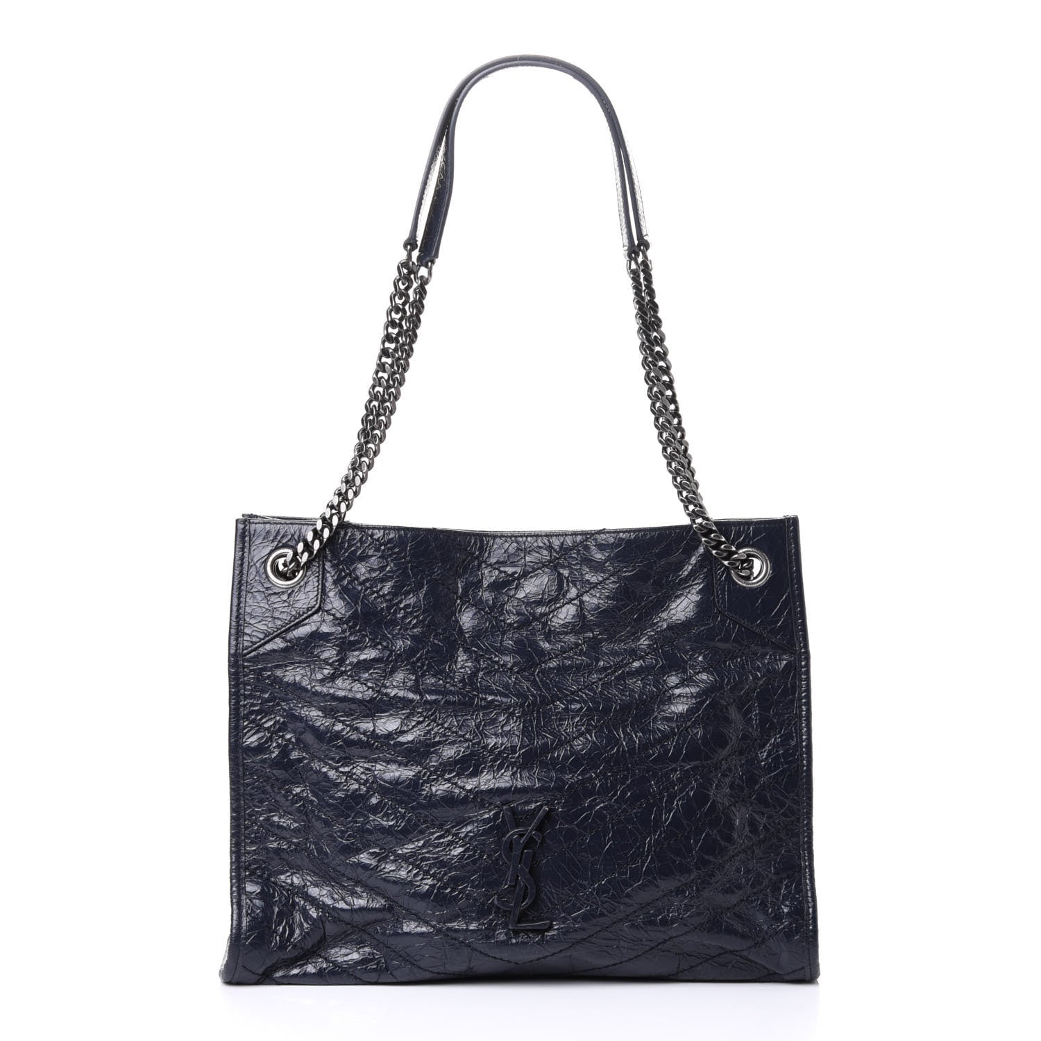 Saint Laurent Crinkled Calfskin Matelasse Monogram Medium Niki Shopper Tote Deep Marine 1 of 4