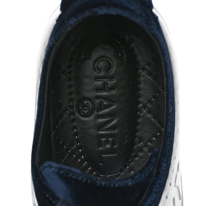 Chanel Calfskin Velvet Womens CC Sneakers 37 Navy 7 of 8