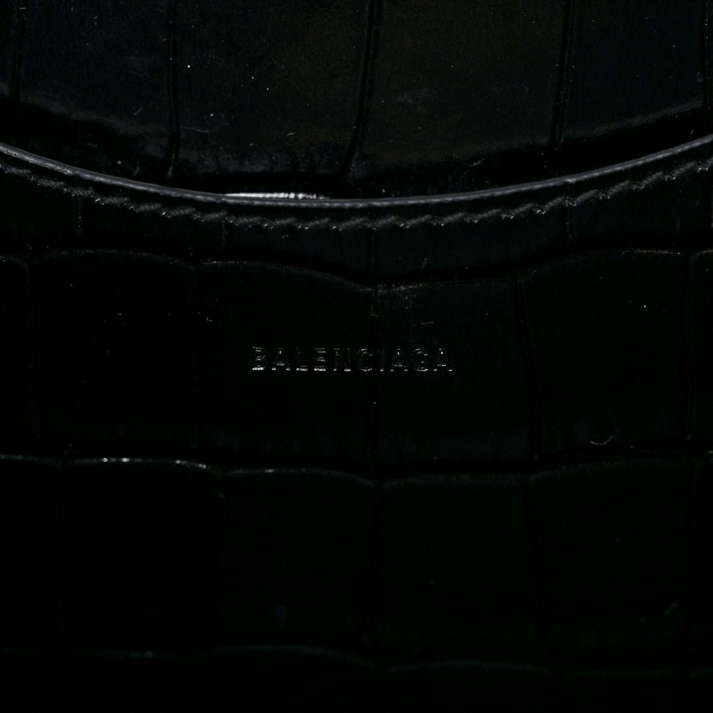 Shiny Supple Calfskin Crocodile Embossed Brass Hardware Neo Classic City Black