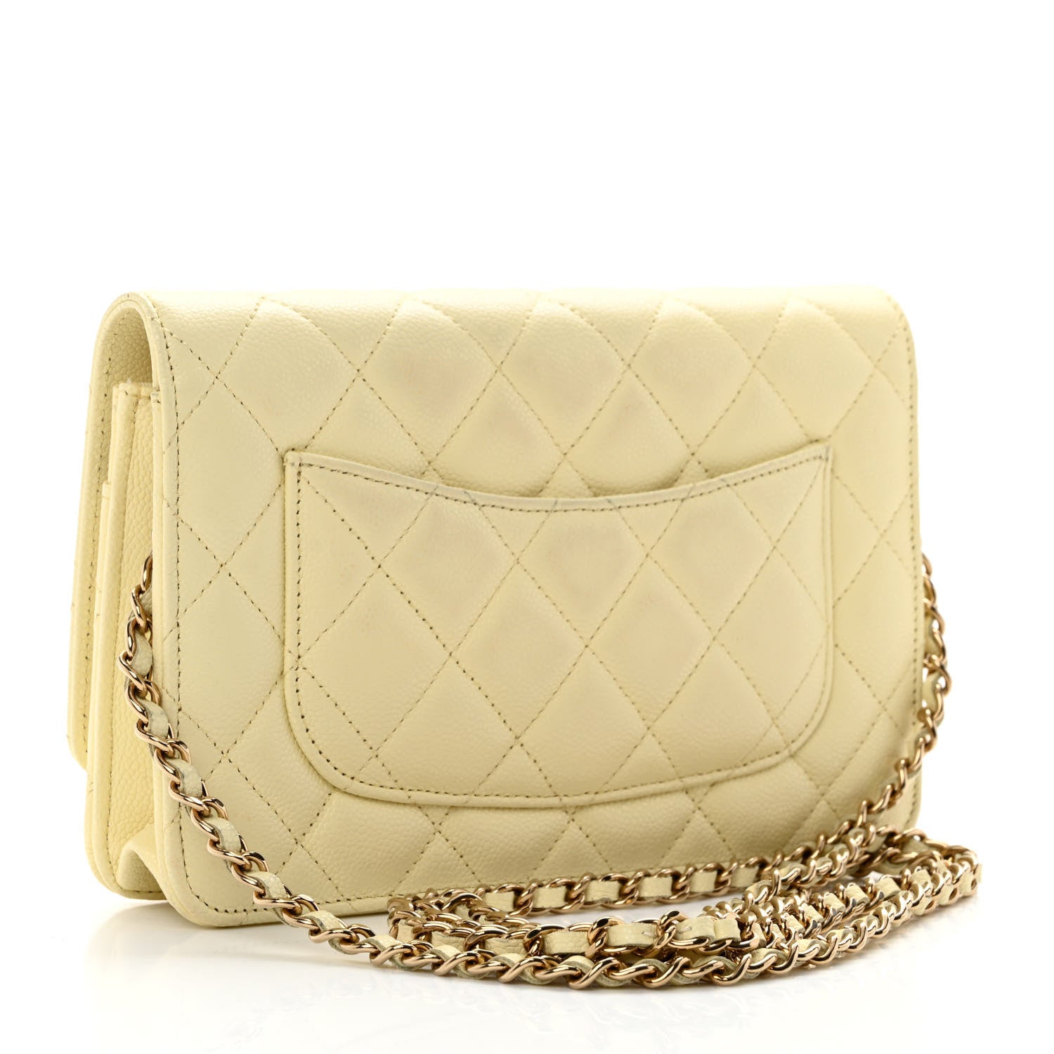Chanel Caviar Quilted Wallet on Chain WOC Light Yellow 3 of 11