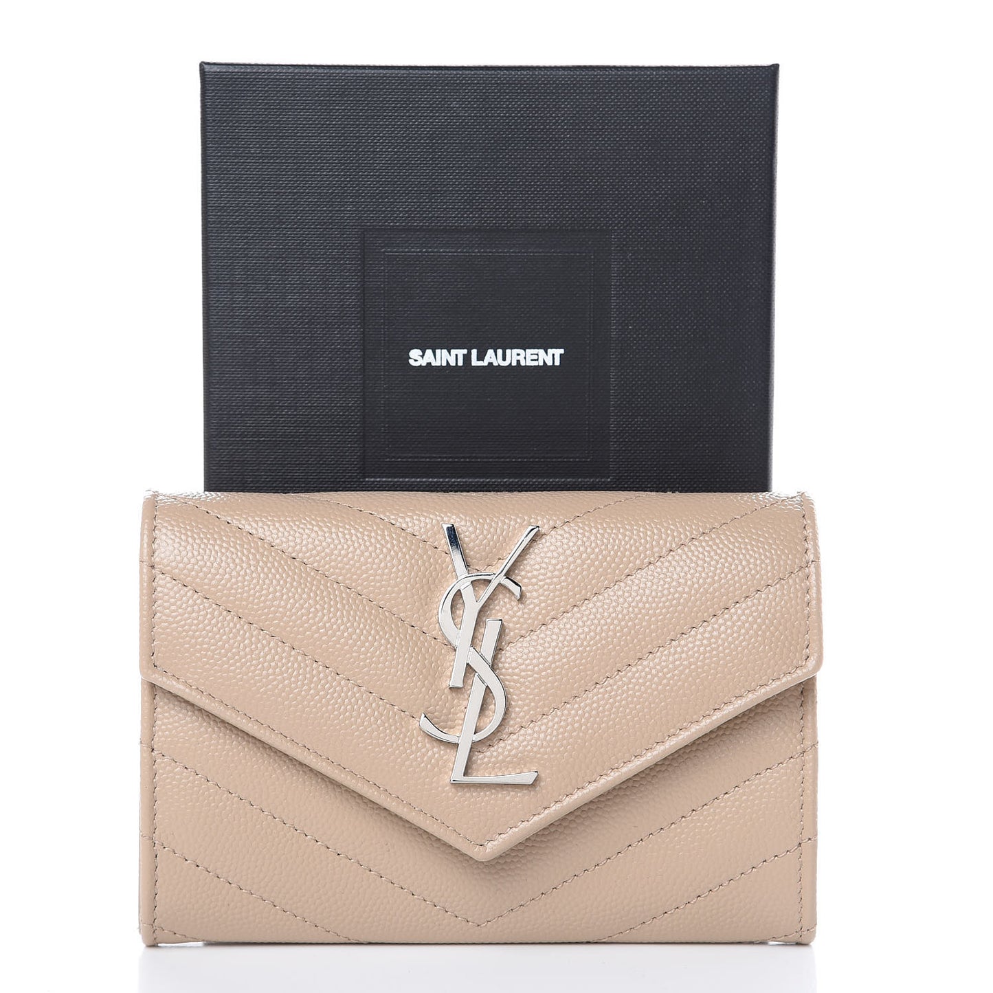 Grain De Poudre Matelasse Chevron Small Monogram Envelope Wallet Dark Beige
