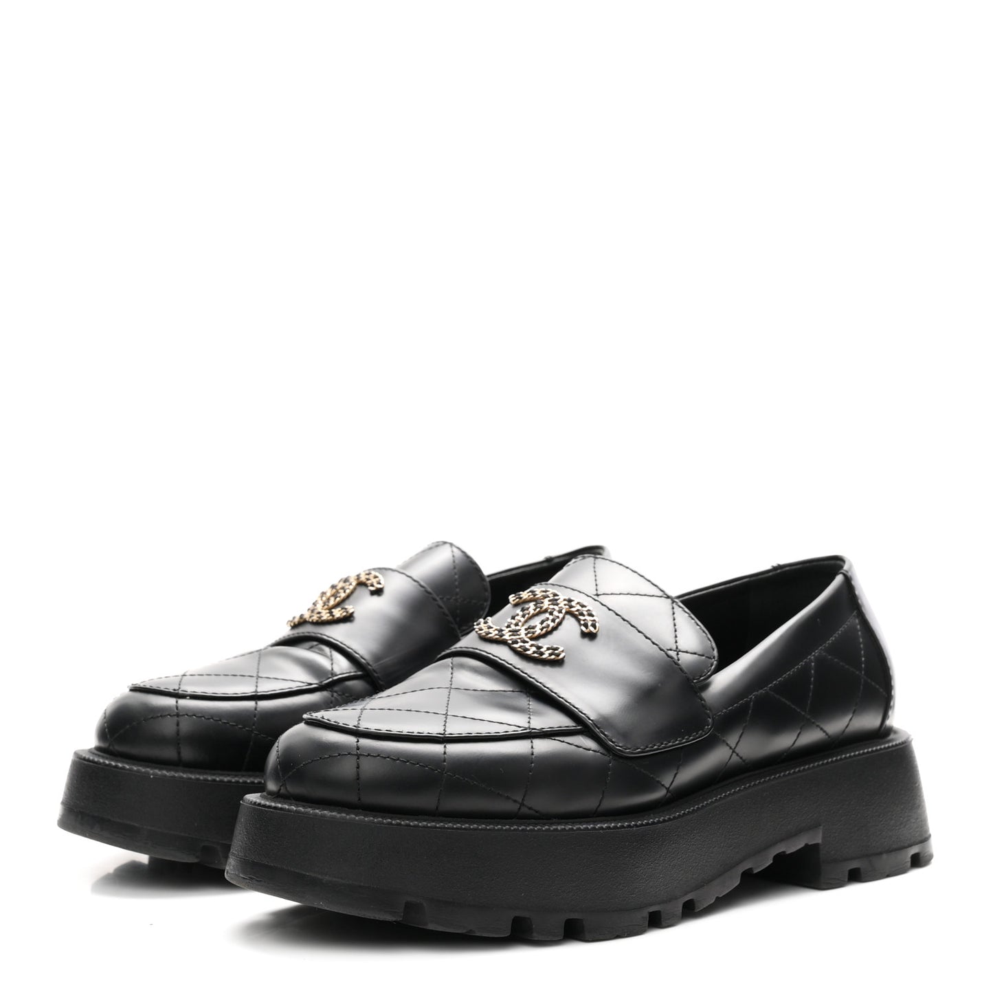 Calfskin Stitched CC Loafers 38.5 Black