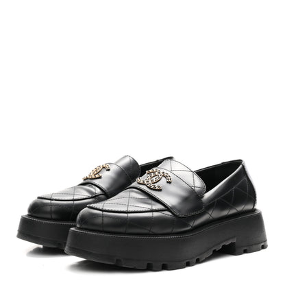 Chanel Calfskin Stitched CC Loafers 38.5 Black 4 of 10