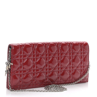 Christian Dior Patent Cannage Rendezvous Chain Wallet Red 3 of 11