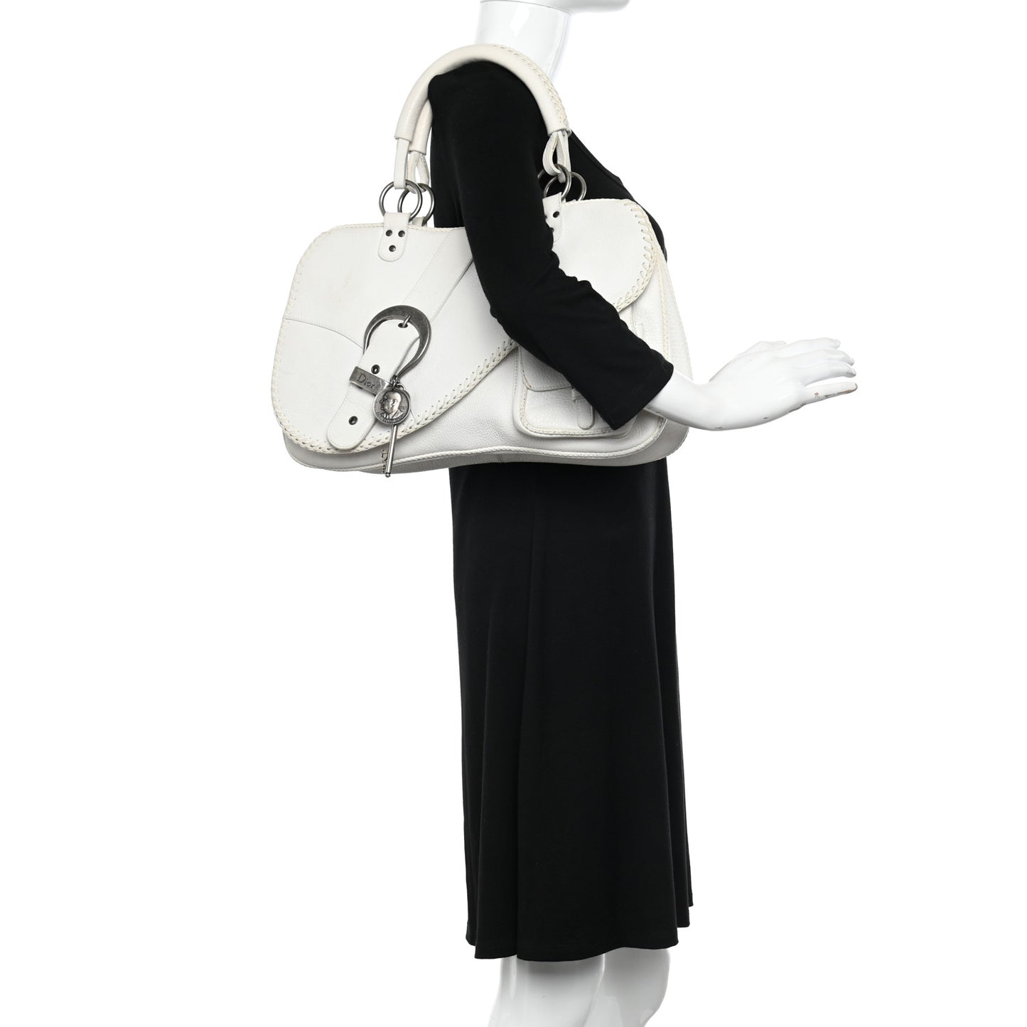 Calfskin Braided Gaucho Double Saddle Bag White