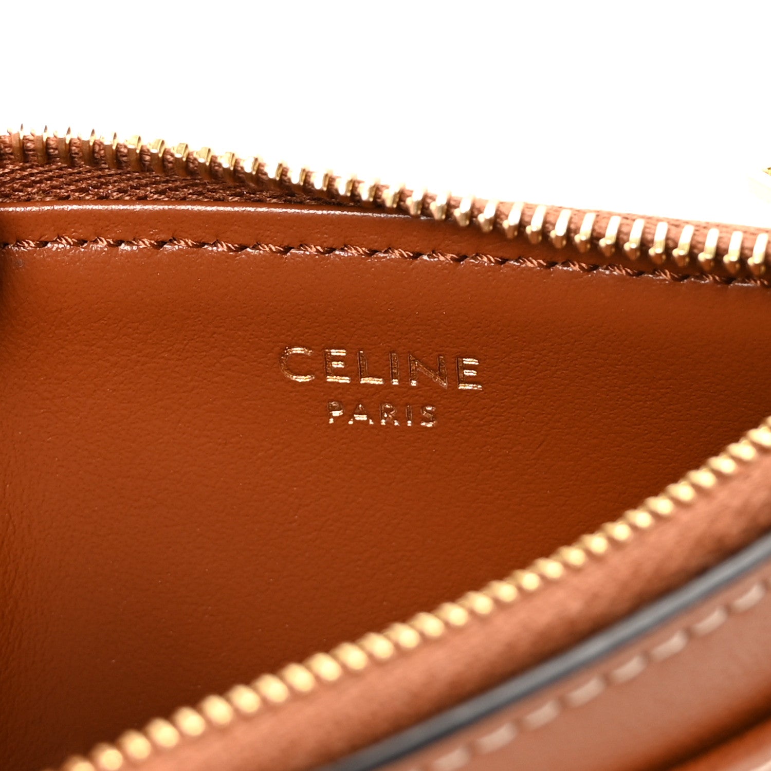 Celine Triomphe Calfskin Zipped Card Holder Tan 6 of 7