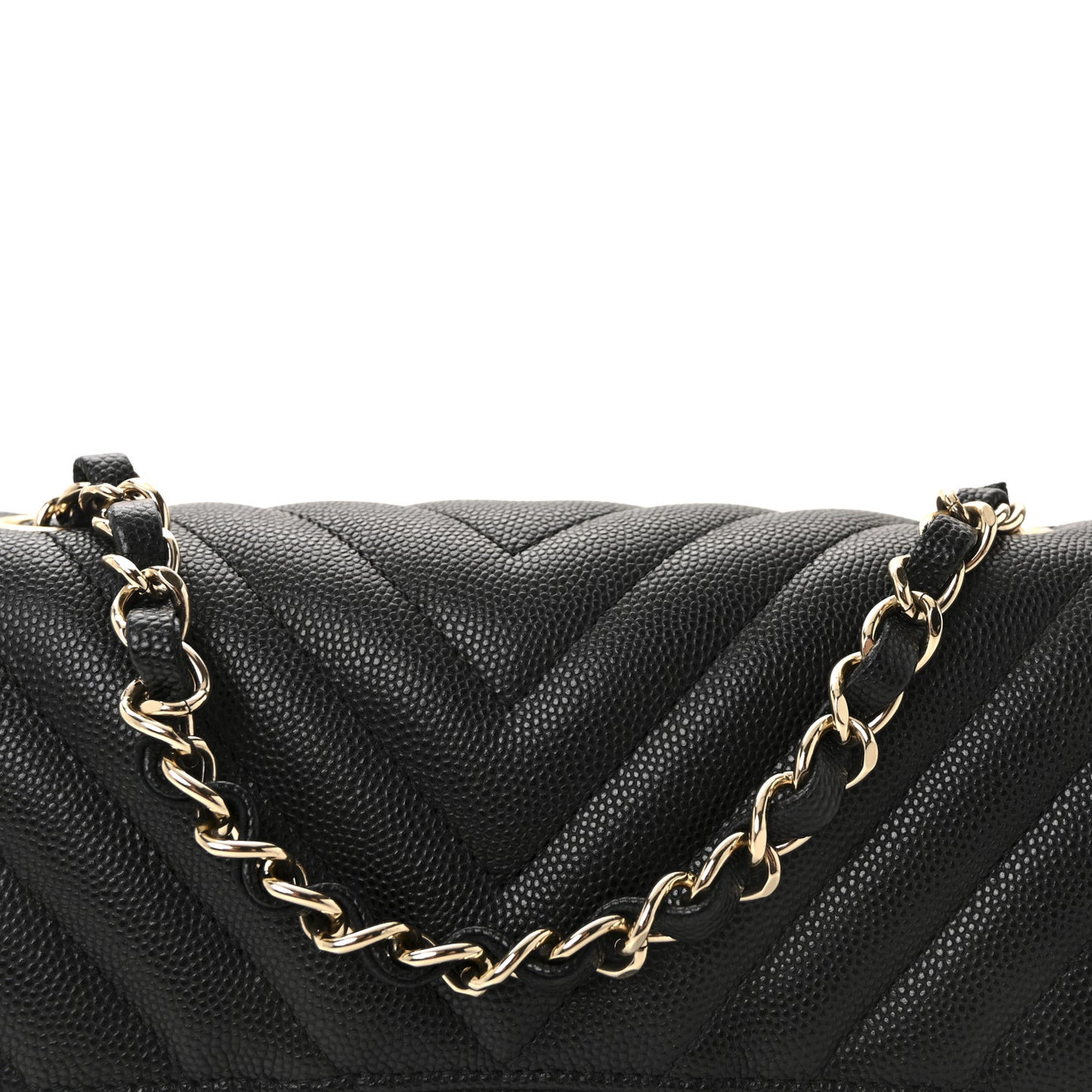 Caviar Chevron Quilted Mini Rectangular Flap Black