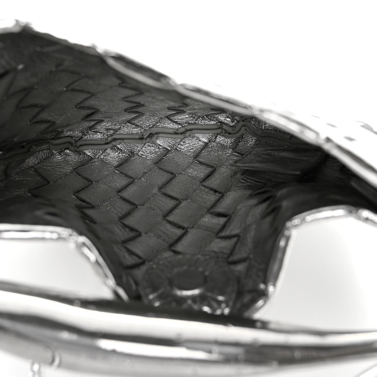 Mirror Laminated Nappa Intrecciato Mini Sardine Bag Silver