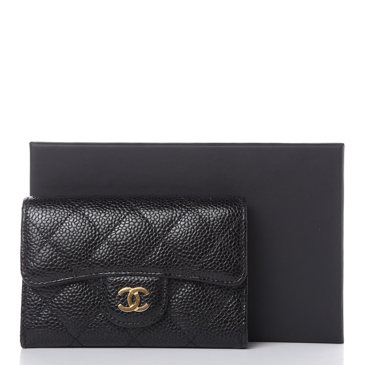 Caviar Quilted Flap Card Holder Black