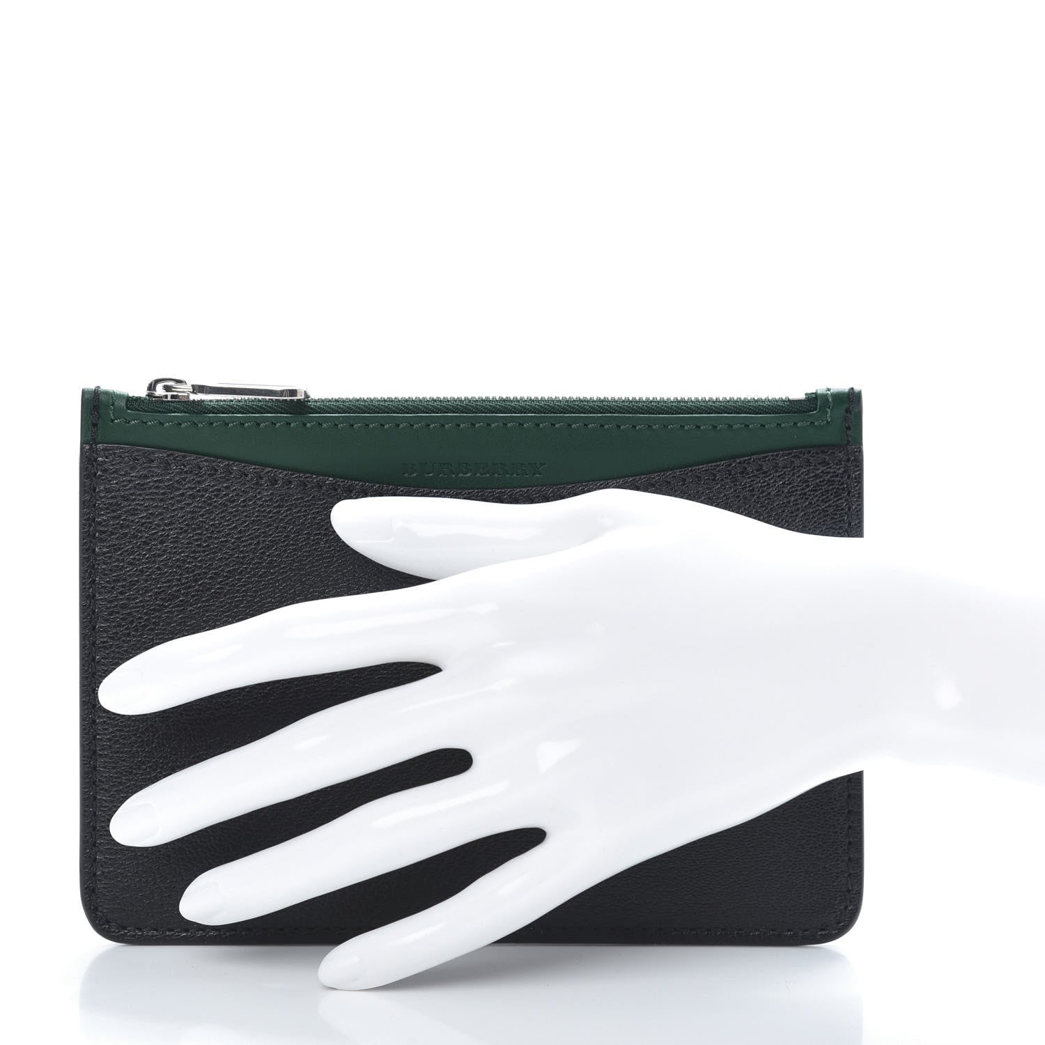 Burberry Goatskin D-Ring Zipper Coin Pouch Black Dark Green 2 of 8