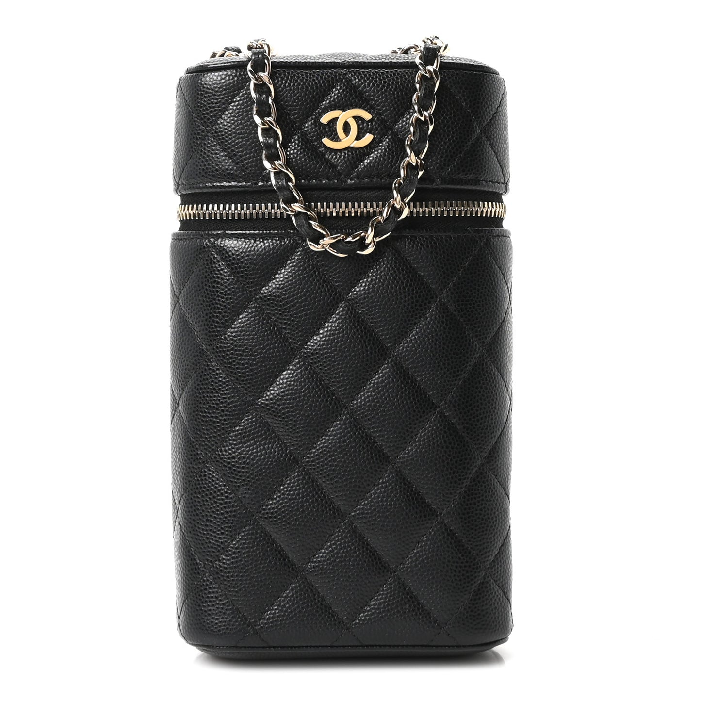 Caviar Quilted Phone Holder With Chain Black