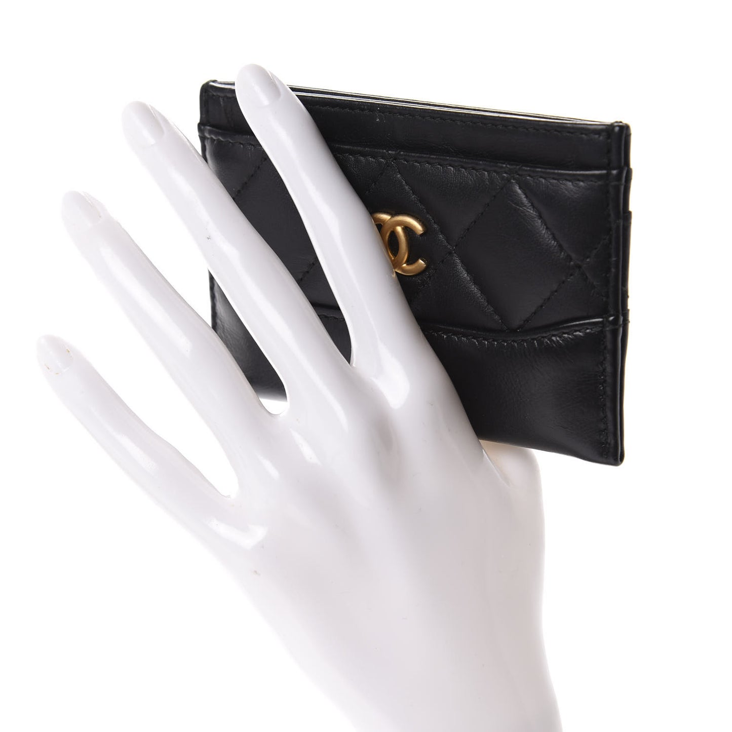 Aged Calfskin Quilted Gabrielle Card Holder Black