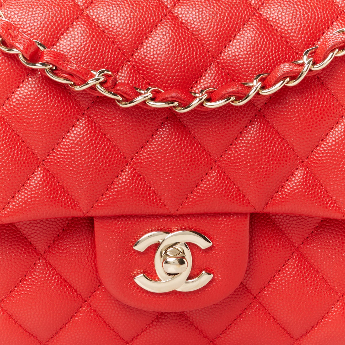 Caviar Quilted Medium Double Flap Red