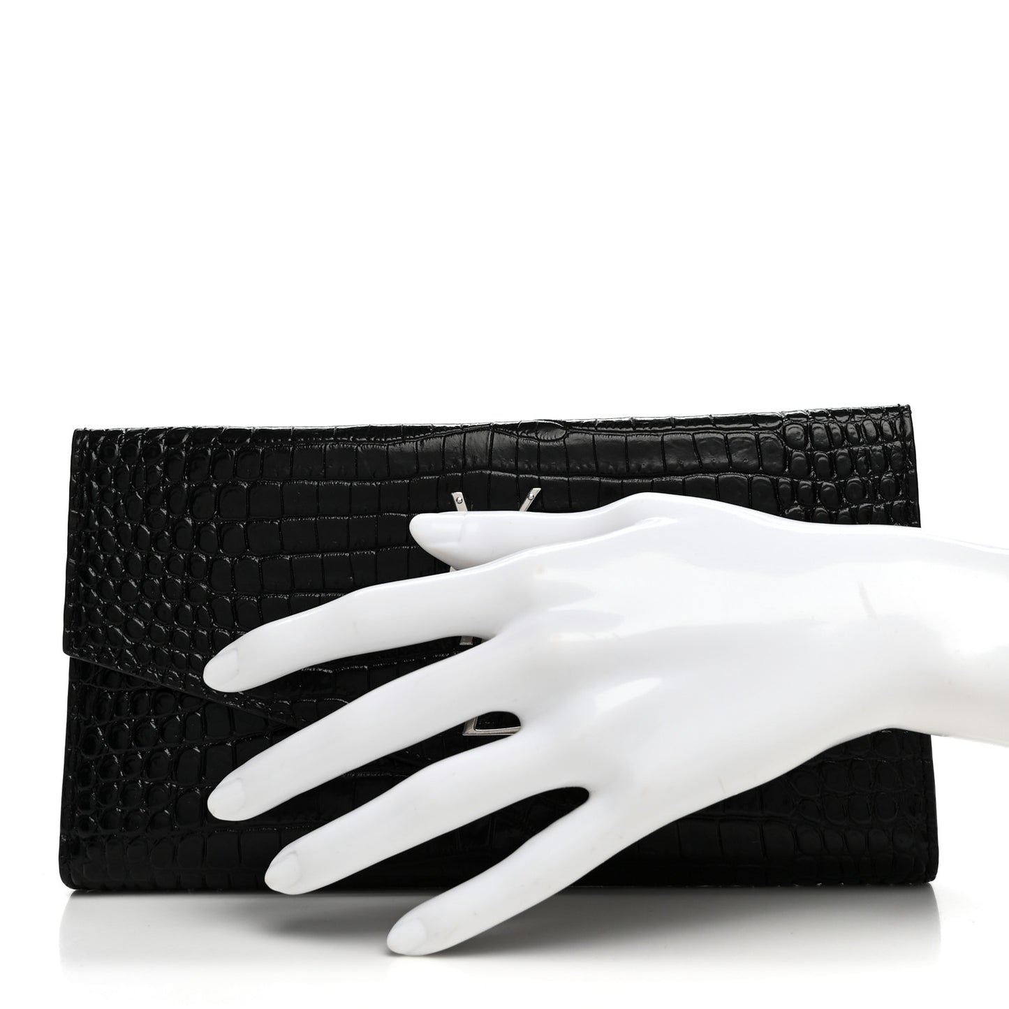 Calfskin Crocodile Embossed Monogram Uptown Wallet Black