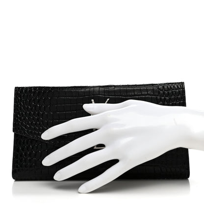 Saint Laurent Calfskin Crocodile Embossed Monogram Uptown Wallet Black 2 of 10