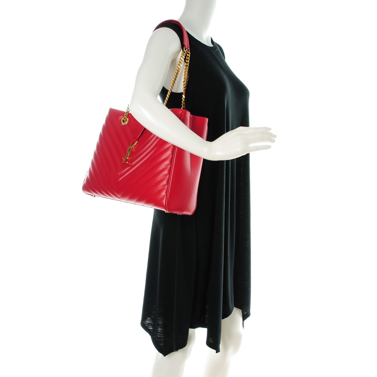 Saint Laurent Grain De Poudre Matelasse Chevron Monogram Shopping Bag Red 2 of 7