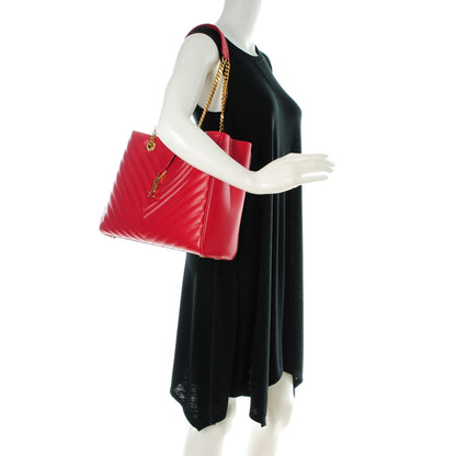 Saint Laurent Grain De Poudre Matelasse Chevron Monogram Shopping Bag Red 2 of 7