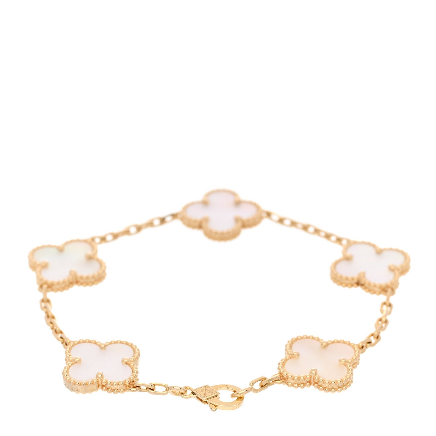 18K Yellow Gold Mother of Pearl 5 Motifs Vintage Alhambra Bracelet