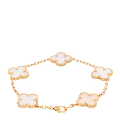 Van Cleef & Arpels 18K Yellow Gold Mother of Pearl 5 Motifs Vintage Alhambra Bracelet 3 of 6