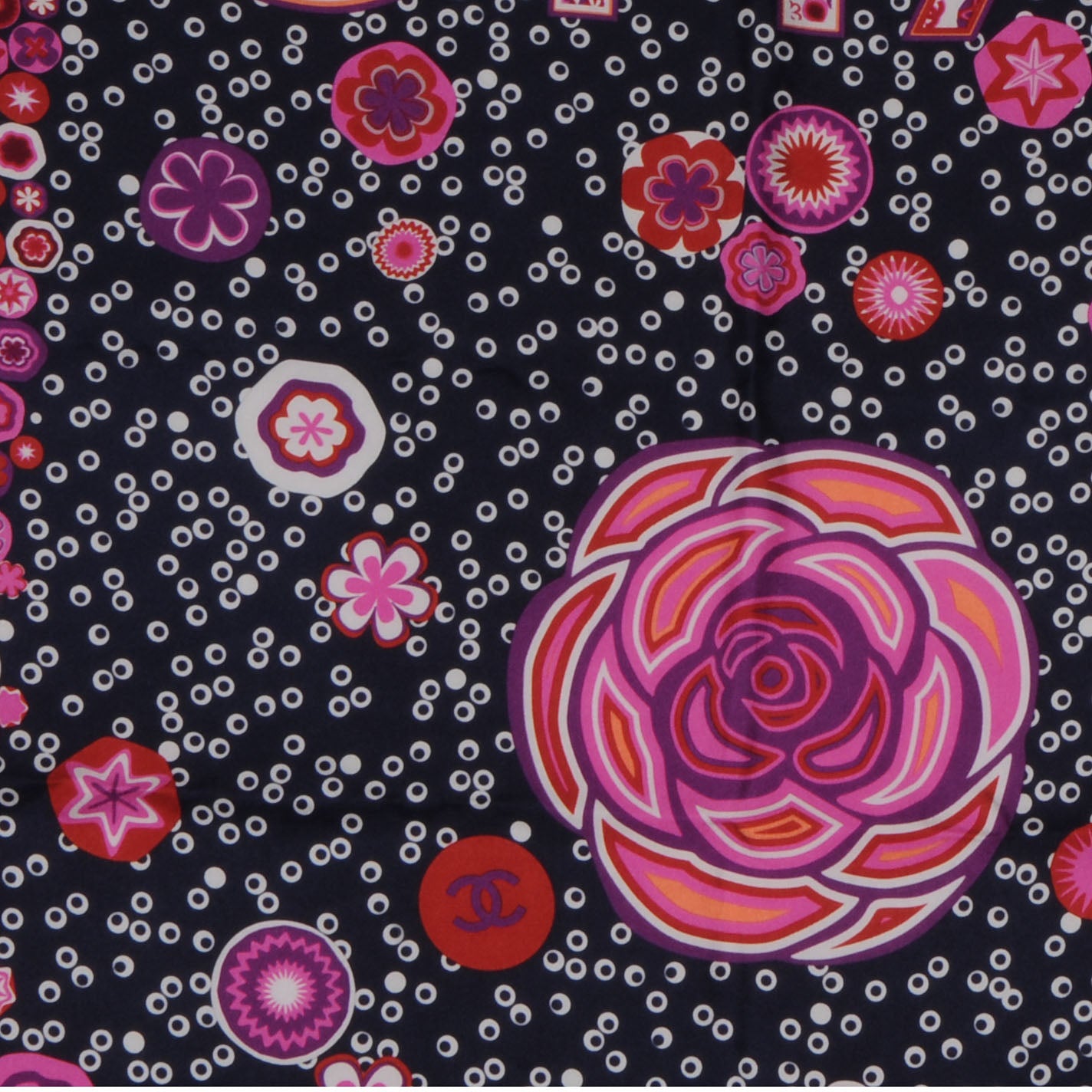 Chanel Silk Camellia Bubble Scarf Navy Pink 3 of 5